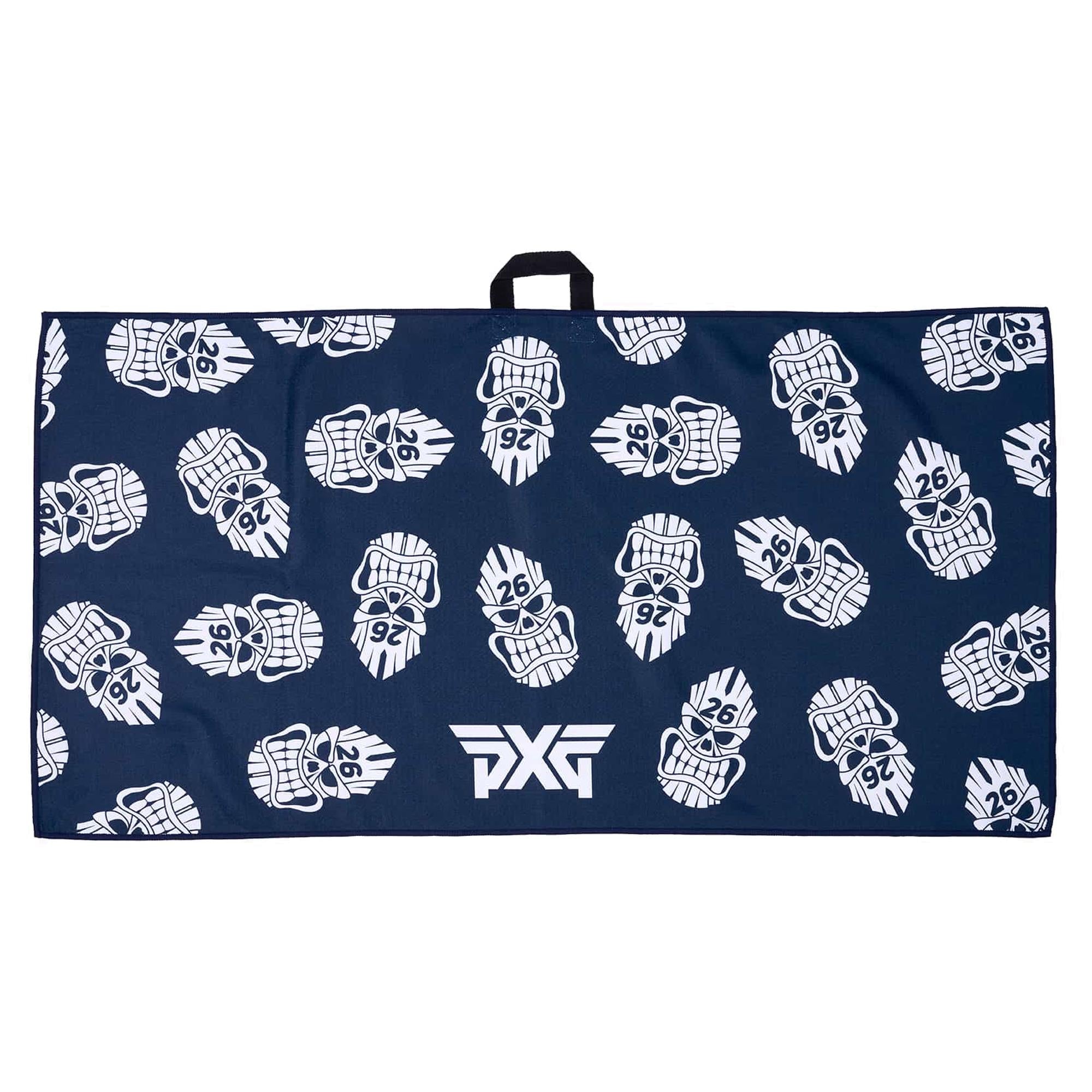 Horizontal view of PXG Darkness Tiki Skull Players Towel